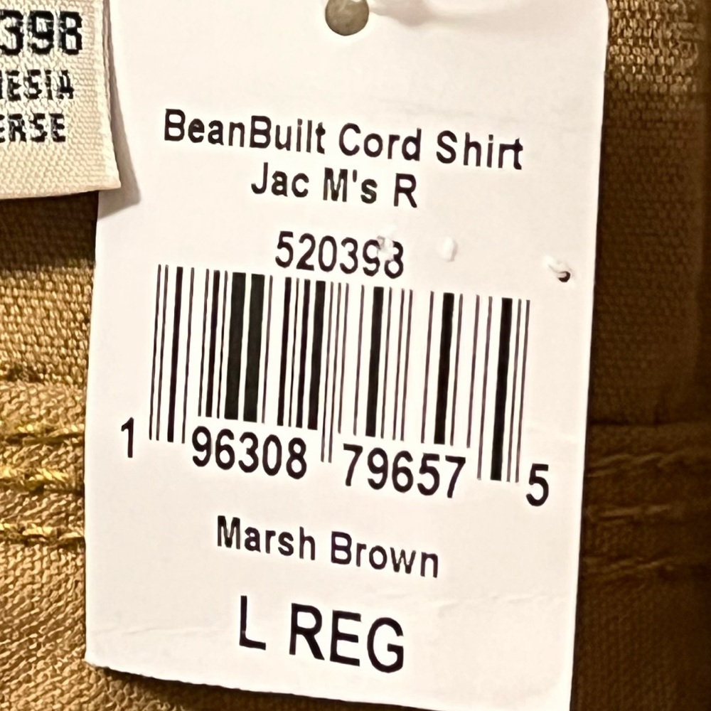 LLBean BeanBuilt Marsh Brown Corduroy Shirt Jac L Reg NWT - Picture 9 of 9